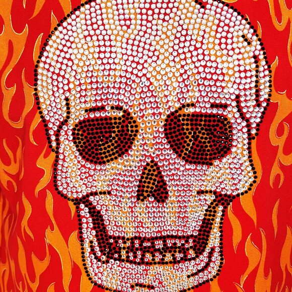 Flaming Skull Men's Flaming-Red T-shirt - Picture 3 of 7